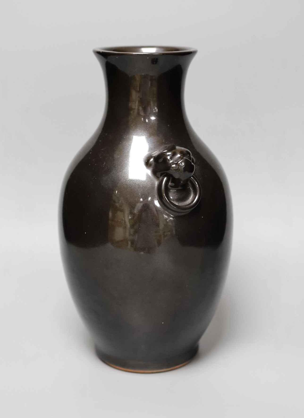 A Chinese oil spot glaze two handled vase, 31cm